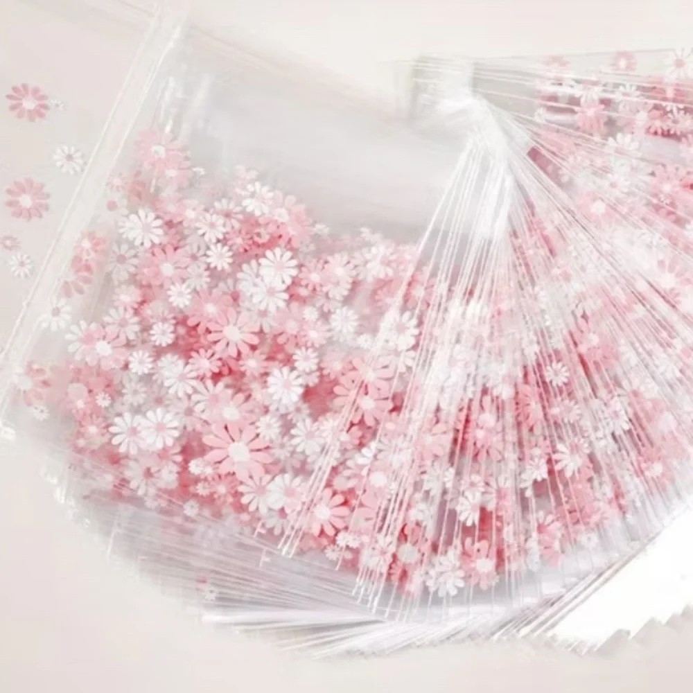 25 Pink Floral Self Adhesive Cellophane Bags